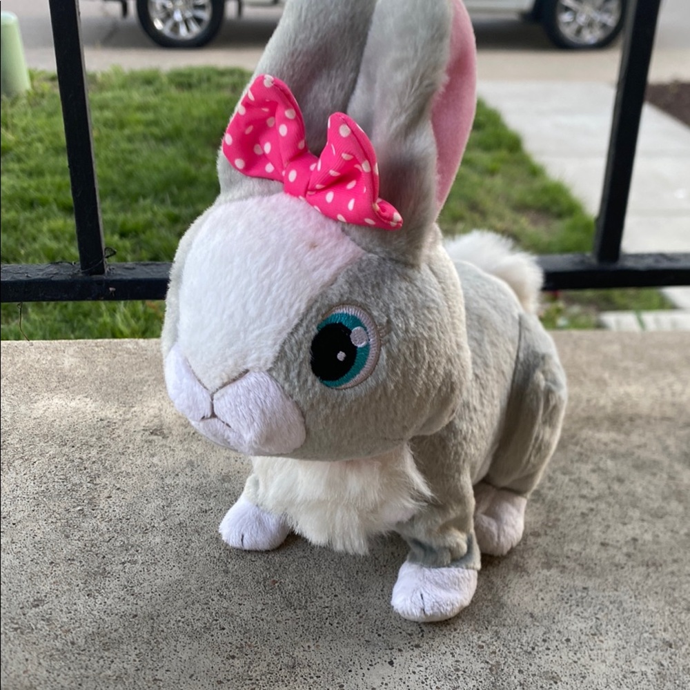 Gray and White Plush Bunny with Pink Bow